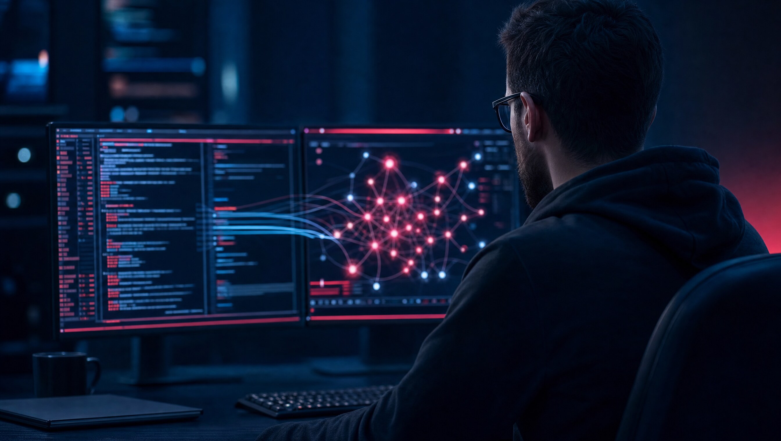 Especialista de seguridad ofensiva trabajando con asistencia de inteligencia artificial